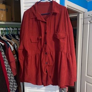 Elegant Red Button-Up Women's Blazer